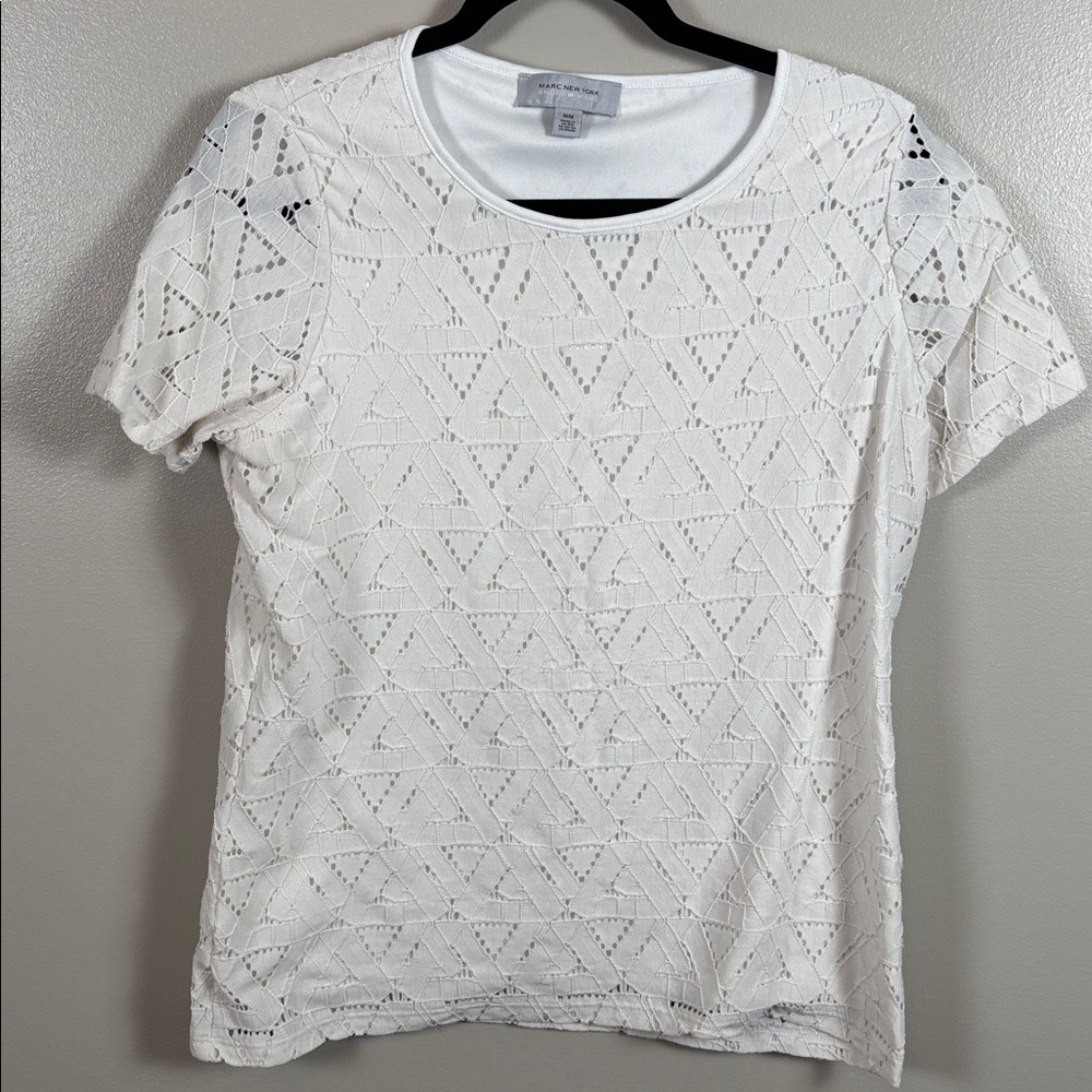 Marc New York White Short Sleeve Geometric Women’s Blouse